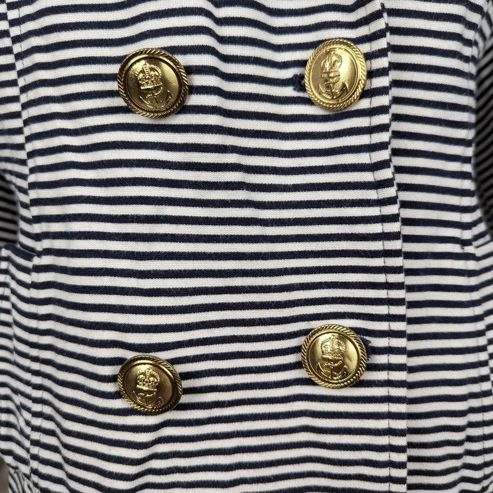 CAbi Navy & White Striped Nautical 3/4 Sleeve  Double-Breasted Blazer With Gold - Picture 4 of 8